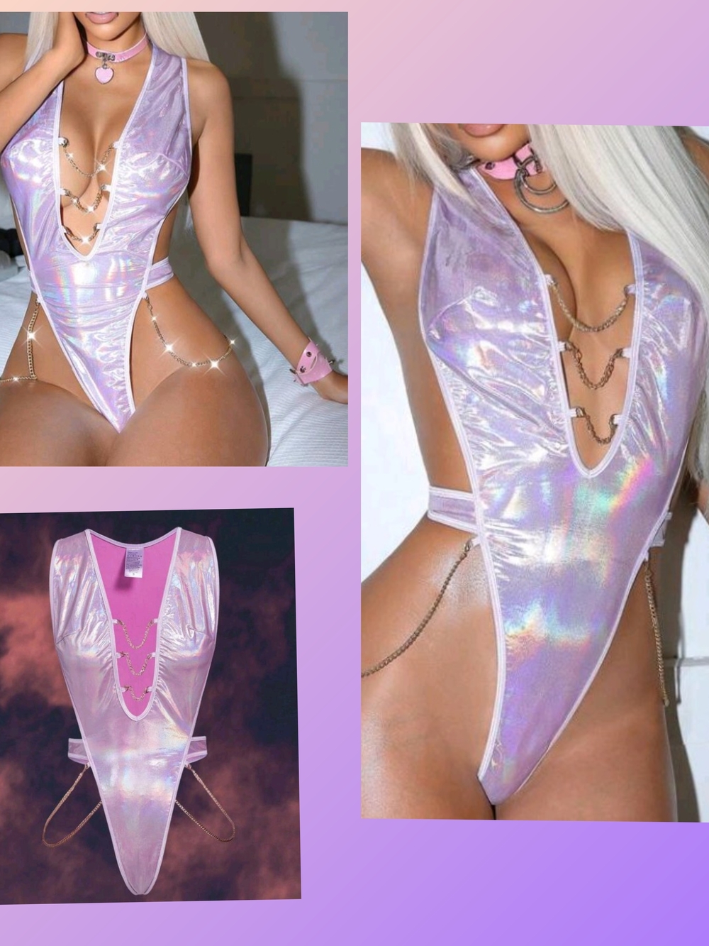 Iridescent Lavender Plunge Bodysuit - Women's Lingerie